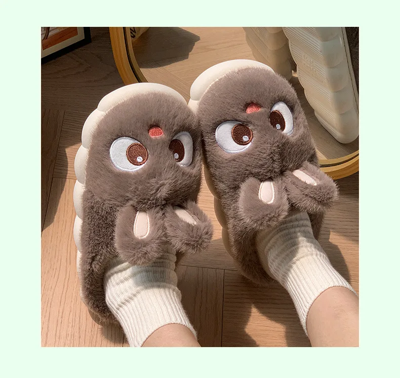 White Bunny Hausschuhe für Zuhause Kawaii Schuhe Frauen Kaninchen flauschige Hausschuhe Winter Indoor Sandalen Frau Plattform Bootie Slipper Neu – Detail 18