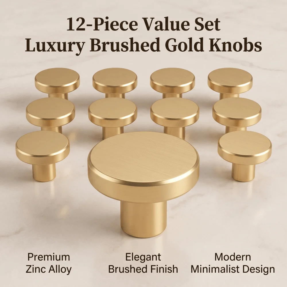 Lightweight Golden Drawer Handles 1-12PCS Aluminum Alloy Round Cabinet Pulls for Drawers Closets