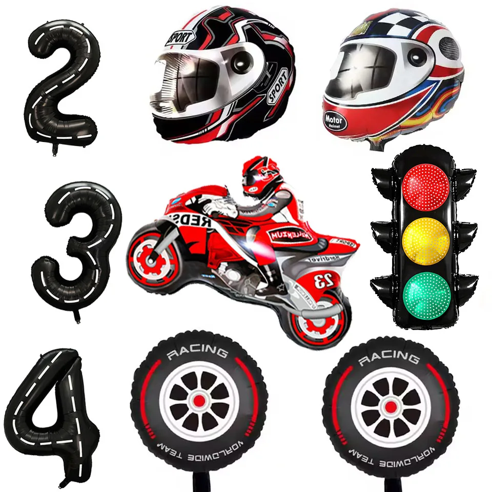 

Racing Motorbike Balloon Helmet Tire Balloon 40inch Number Balloon Boys Motorcycle Birthday Decorations Race Car Party Supplies