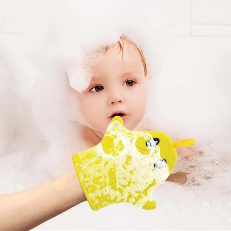 Baby Bath Gloves Soft Cartoon Animal Shape Shower Washcloth Hangable Childrens Bath Towel Body Skin For Bathing Shower Massage