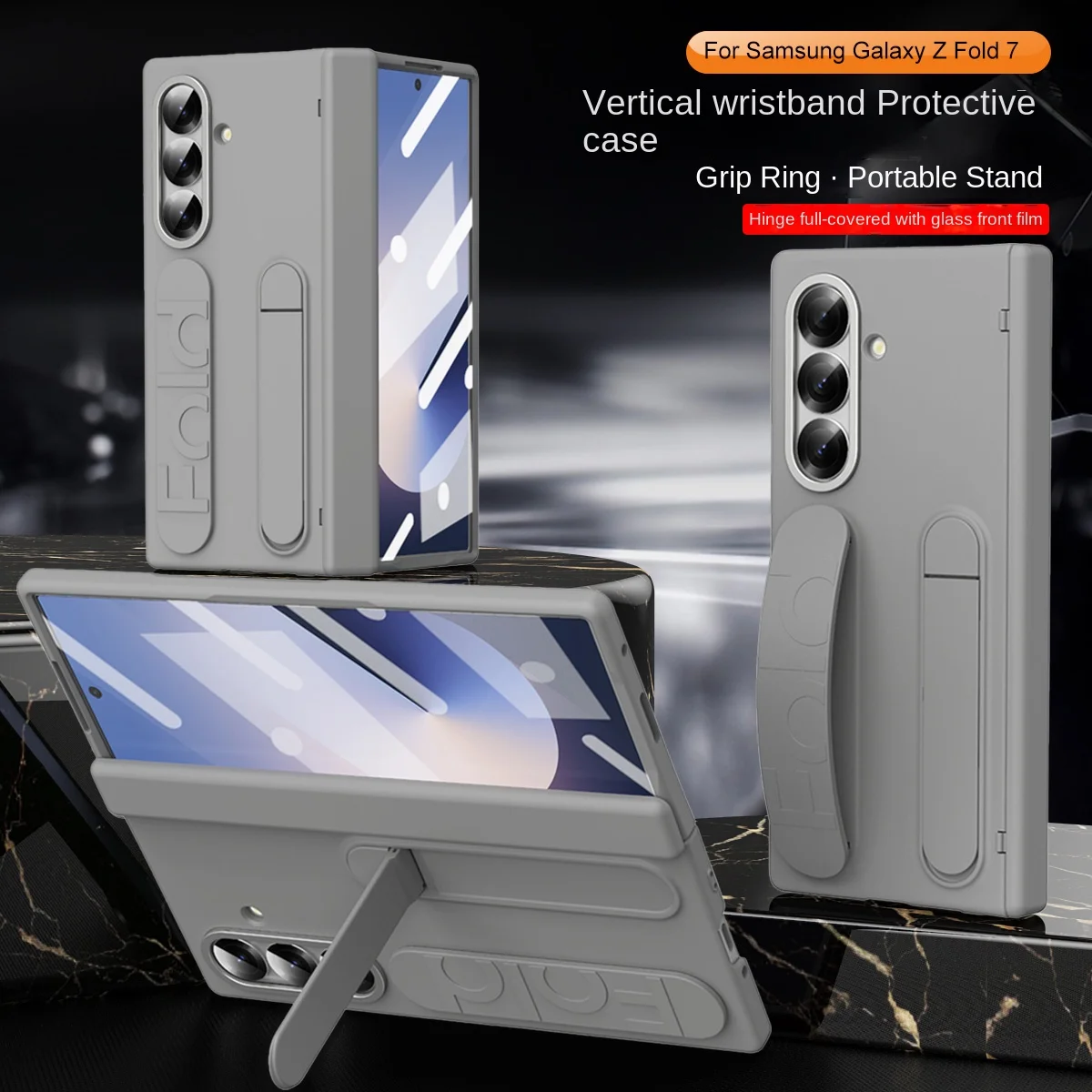 Hot sales Protection Case For Samsung Galaxy Z Fold 7 Silicone Rotation 180° Folding Wristband * Stand * Hinge 3-in-1 Full Lens
