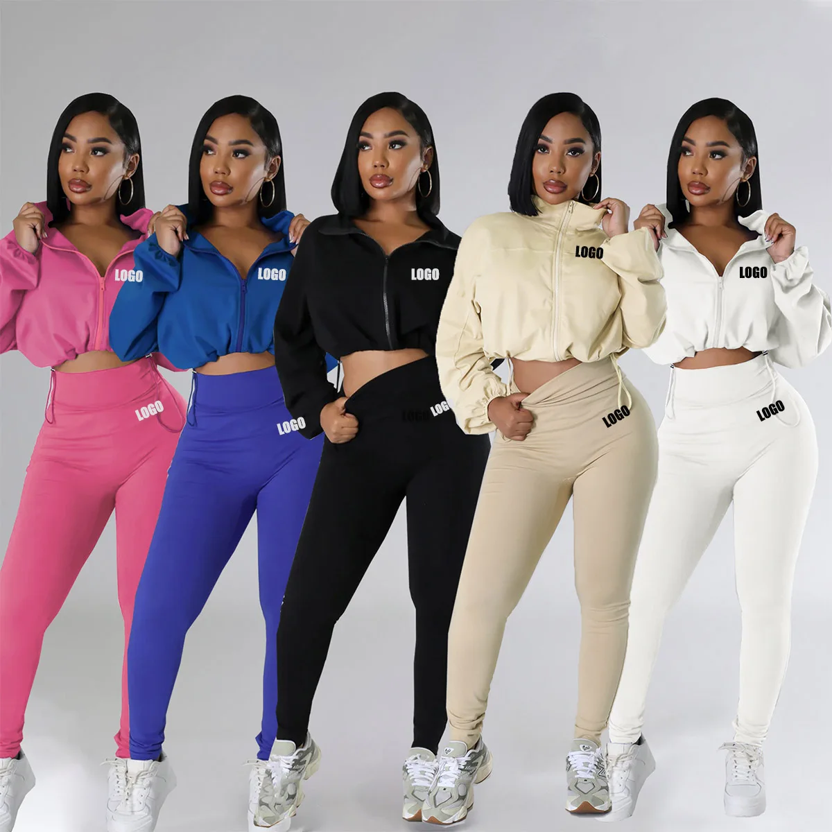 Custom LOGO women's autumn and winter new fashion sweater loose long-sleeved top tight trousers sports two-piece set