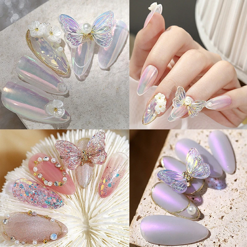 3D Aurora kolorowy motyl lśniący proszek akcesoria do paznokci blask lód przezroczysty Nail Art Manicure DIY