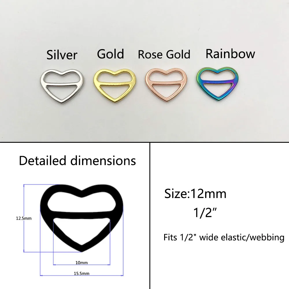 wholesales 20 pcs / lot Zinc alloy bra sliders heart shape lingerie strap adjusters swimwear accessory