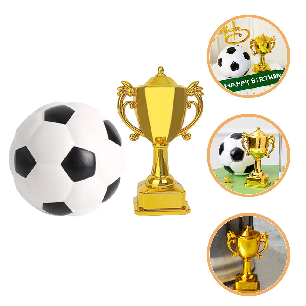 Trophy Football Model Dollhouse Mini Soccer Sports Balls Plastic Statues Miniature Accessories Kids