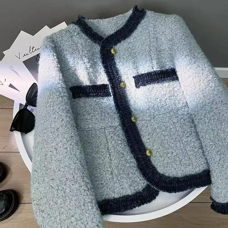 

Корейская милая толстая теплая женская куртка с круглым вырезом и длинным рукавом, зимнее хлопковое пальто, элегантная модная лоскутная верхняя одежда, топы