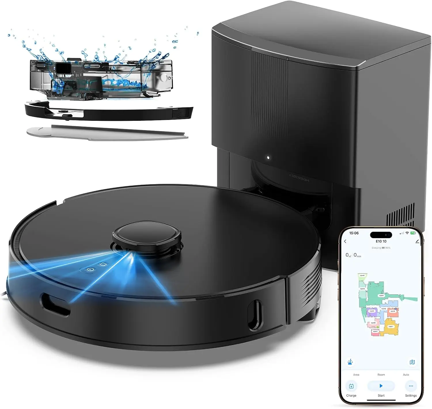 ^For E10+ Robot Vacuum and Mop Combo Self-Emptying with 8000Pa Suction, LiDAR Navigation, 