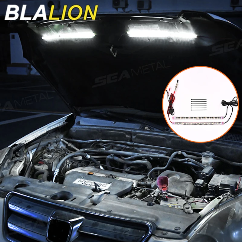 BLALION LED Car Under Hood Work Inspection Light Kit Waterproof 12V White LED Strip Lights Bars Car Hood Lights Fits Any Vehicle