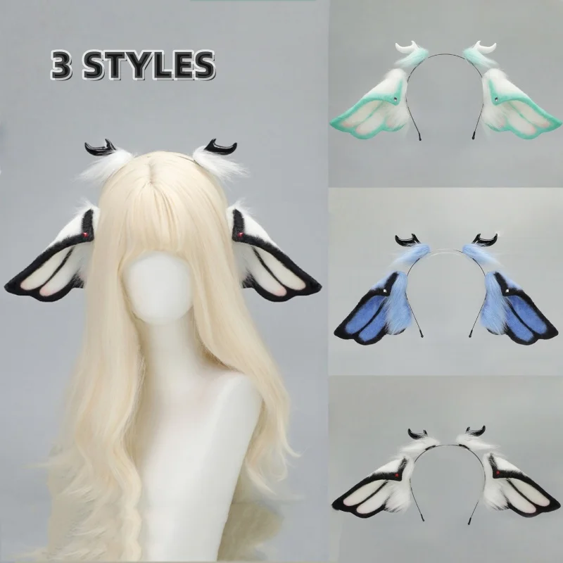 New Halloween Devil Horn Headband  Fantasy Creature Cosplay Furry Ears Props Gothic Angel Moth Sheep Ear Headband Accessory