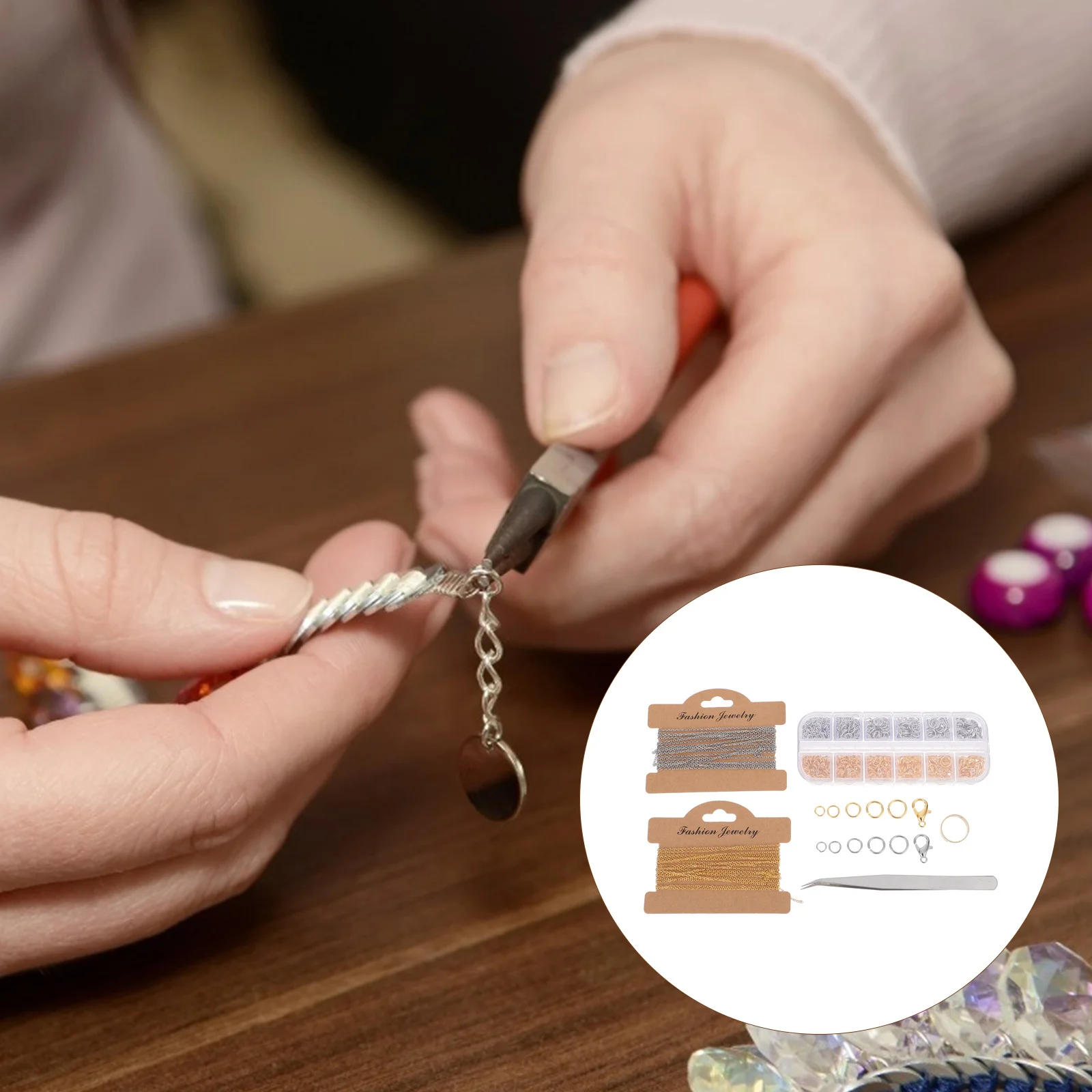 

1Set Premium Craft Making Chains Set with Metal Lobster Clasps Open Rings Finger Ring for DIY Jewelry Accessories Repair