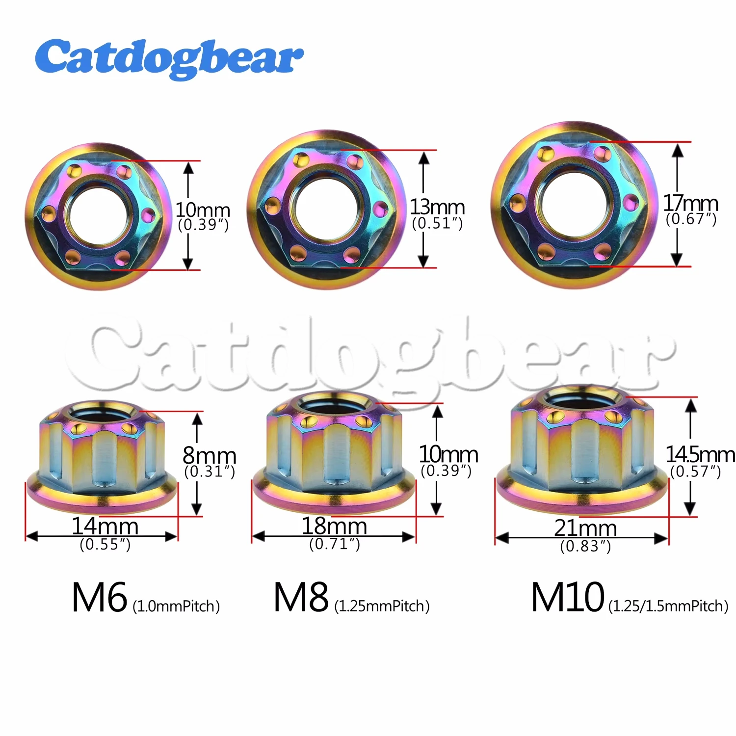 Catdogbear Titanium Nuts M6 M8 M10 M12 M14 M16 Flange Nut for Motorcycle Bicycle Fastener Rear Axle Nuts