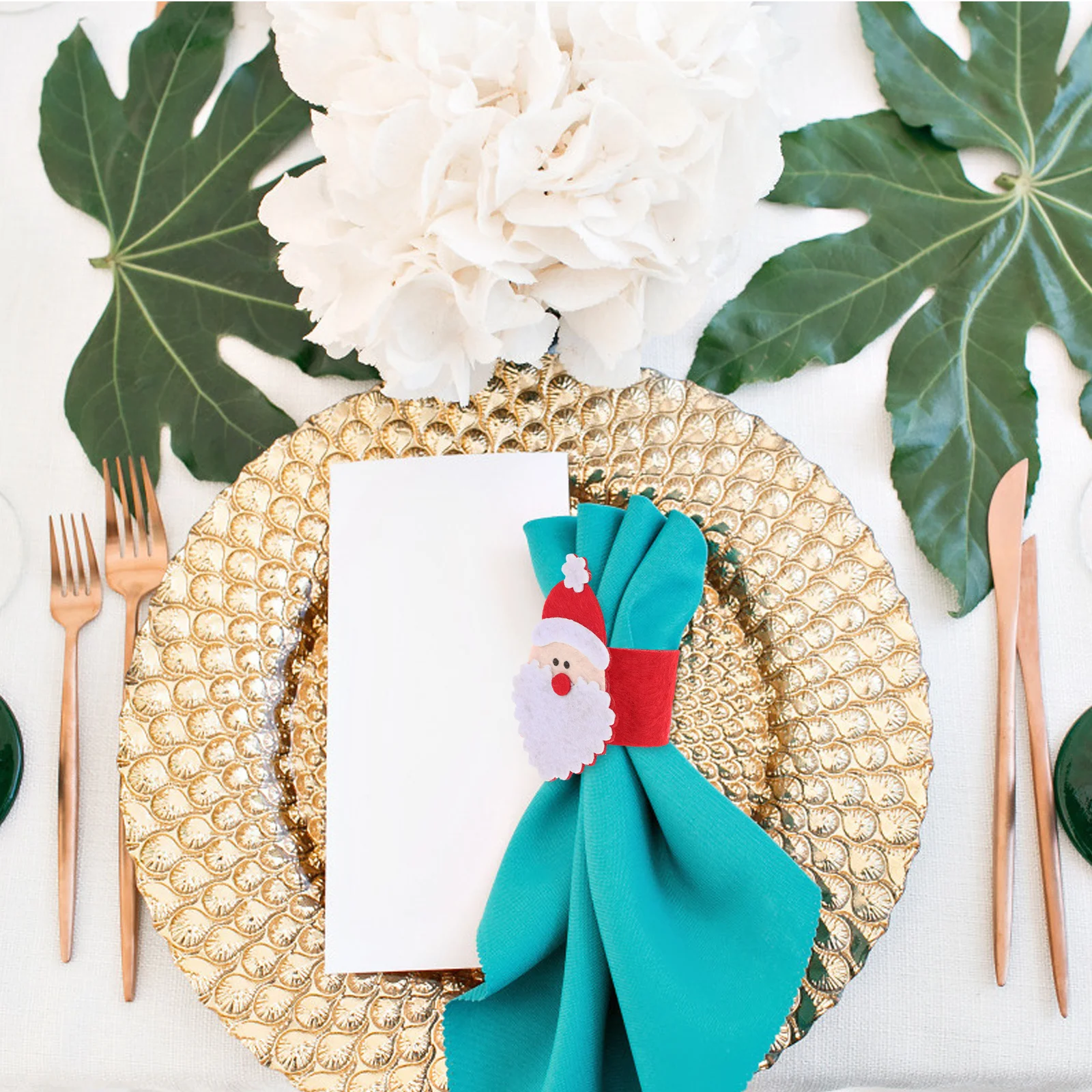 

6pcs Napkin Rings Christmas Dinner Table Decor Santa Claus Serviette Buckle Holiday Party Non-Woven Fabric Holders Kitchen Bar