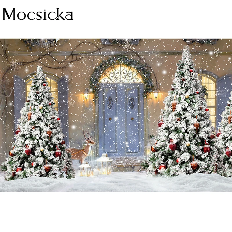Christmas Snowflake Background For Photography Christmas Tree Backdrop For Photo Studio x-Mas Backgrounds Indoor Elk Party