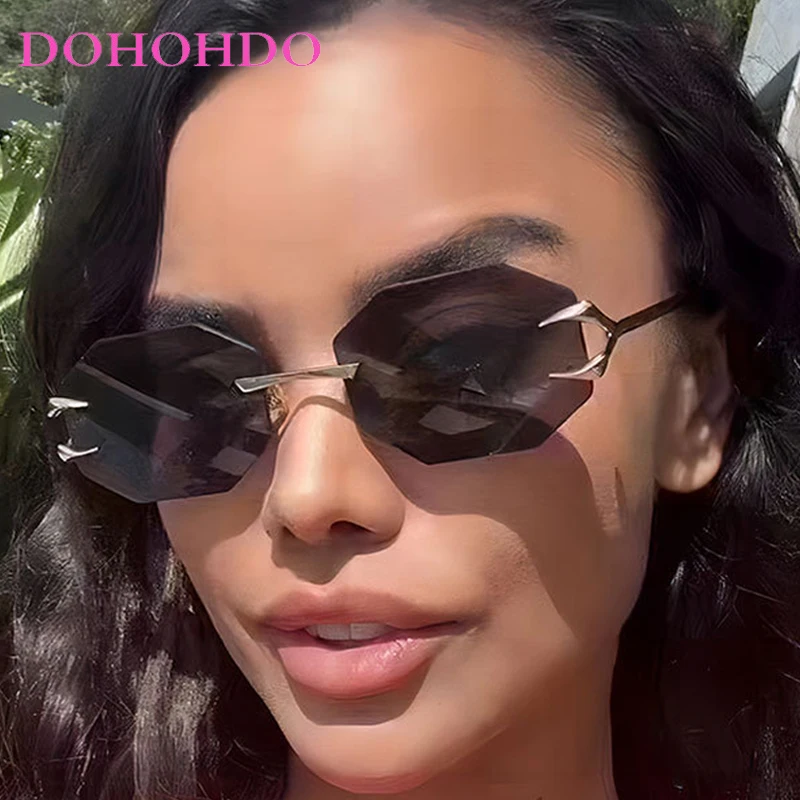

Luxury Y2K Rimless Polygonal Women Sunglasses Fashion Retro Punk Metal Men Sunglass Summer Traveling Ladies Eyewear UV400 Lentes