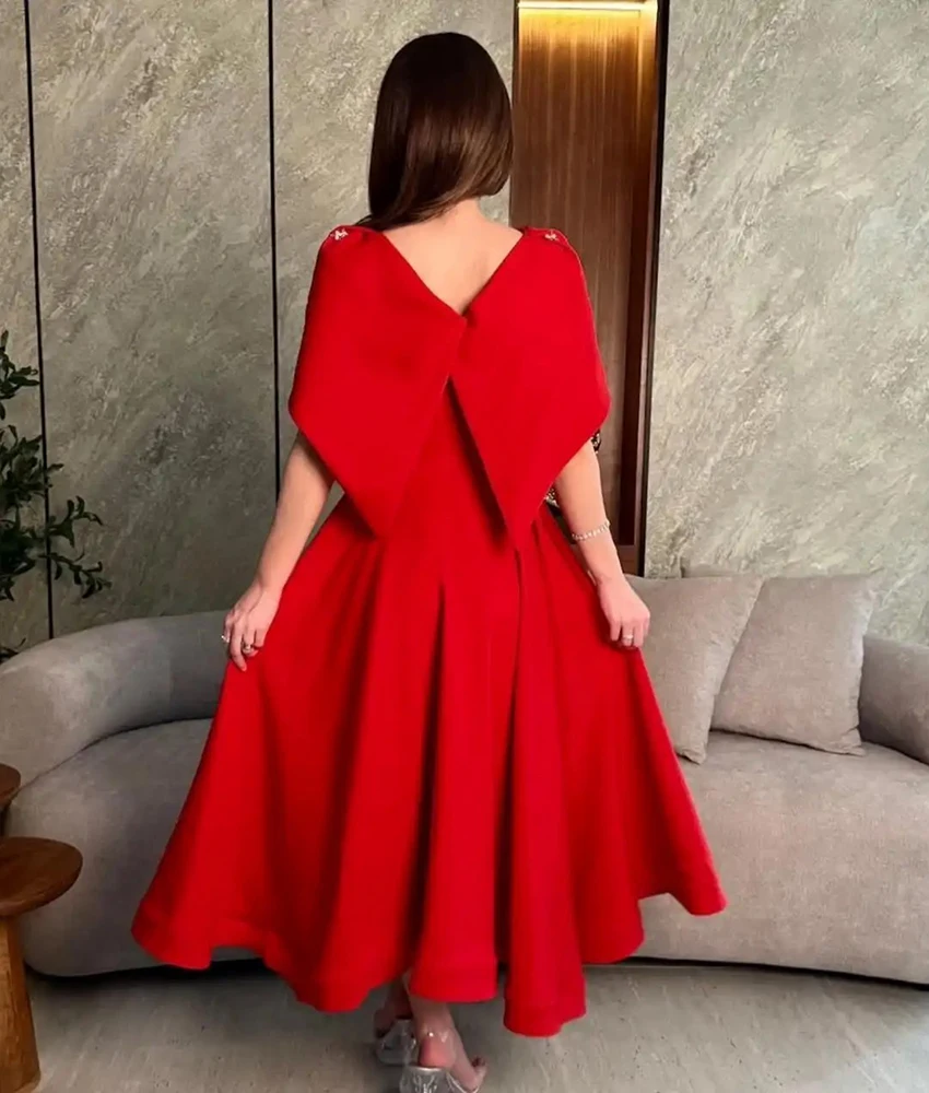 カスタマイズされた絶妙なジャージー A ライン ビーズ パール イブニング ドレス高品質半袖 V ネック