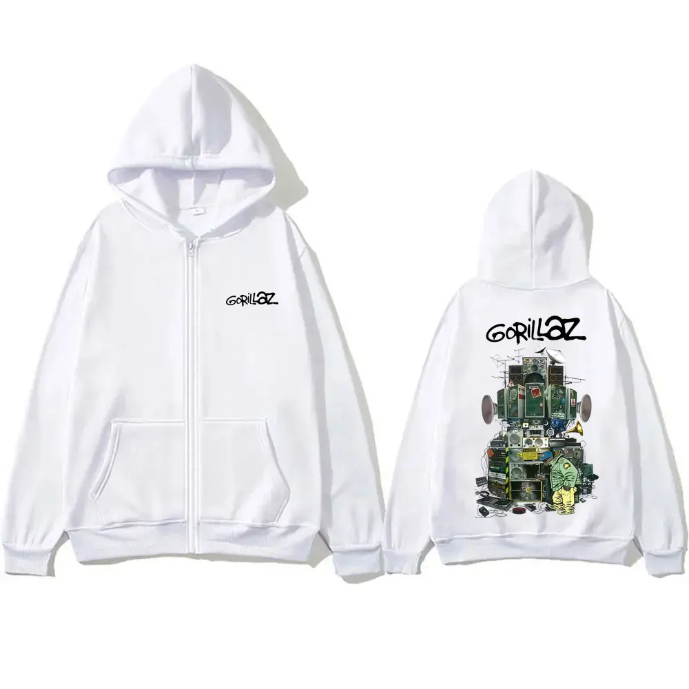 Gorillaz Graphic Printed Zipper Hoodie Men Women Hip Hop Rock Fashion Pop Music Zip Up Jacket Men's Casual Oversized Streetwear
