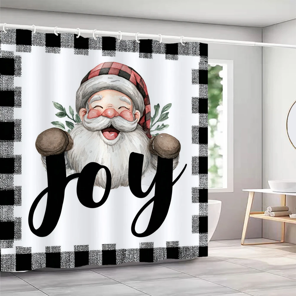 

Christmas Santa Claus Decoration Shower Curtain, Bathroom Decoration Shower Curtain, Waterproof Shower Curtain with Hooks