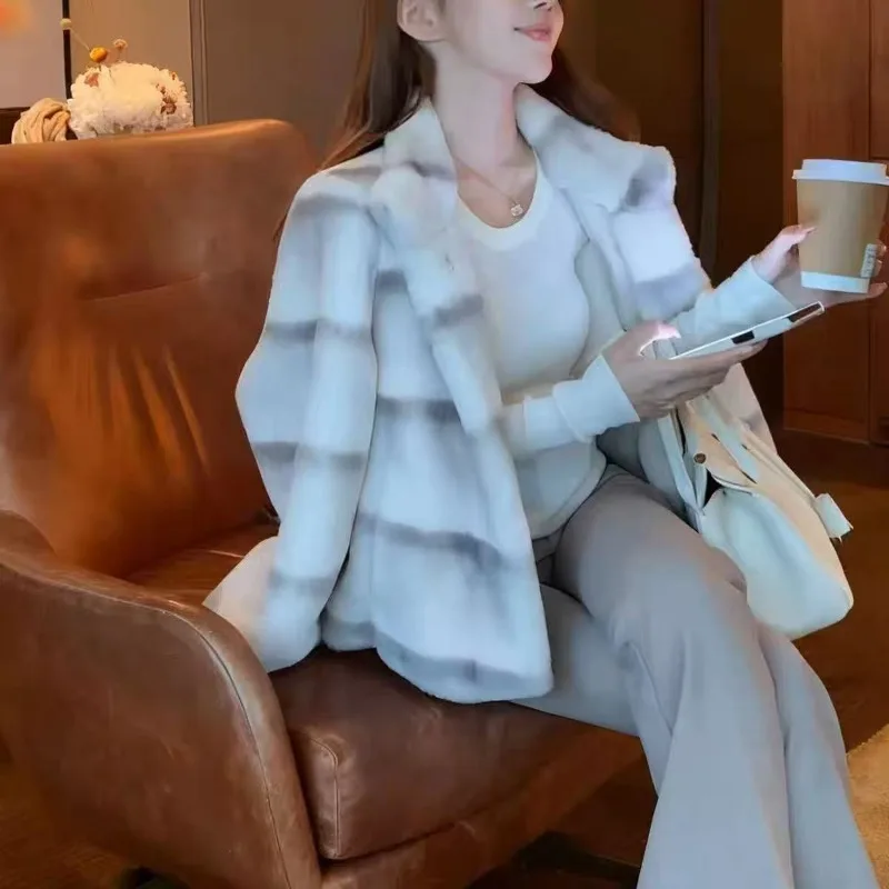 معطف نسائي جديد من فروي ميلارد ملمس المنك معطف من المينك الذهبي المقلد نمط ركاب متطور وناضج معطف فرو مقلد #1