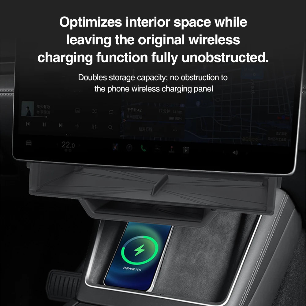 Heenvn For Tesla Model Y Juniper YL Model 3 Highland 2025 2026 Under Screen Hidden Storage Box Center Console Screen Organizer