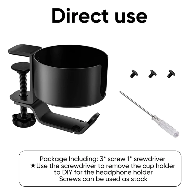 2 In 1 Desk Cup Holder With Headphone Hanger Spill Resistant Cup Holder For Desktop Coffee Cup/Bottle/Earphone