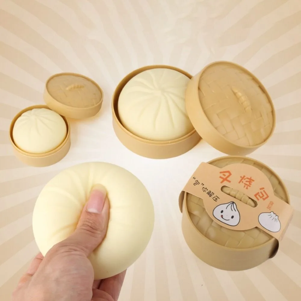 Dumpling Stress Balls Fidget Sensory Toy Squeeze Dough Ball Stress Relief Hand Toy Bun with Food Steamer Stretchy Desk Gift