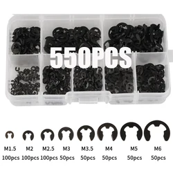 550pcs E Clip Snap Circlip Washer 65Mn Black Steel Shaft External Retaining Ring Washer for Shaft M1.5 M2 M2.5 M3 M3.5 M4 M5 M6