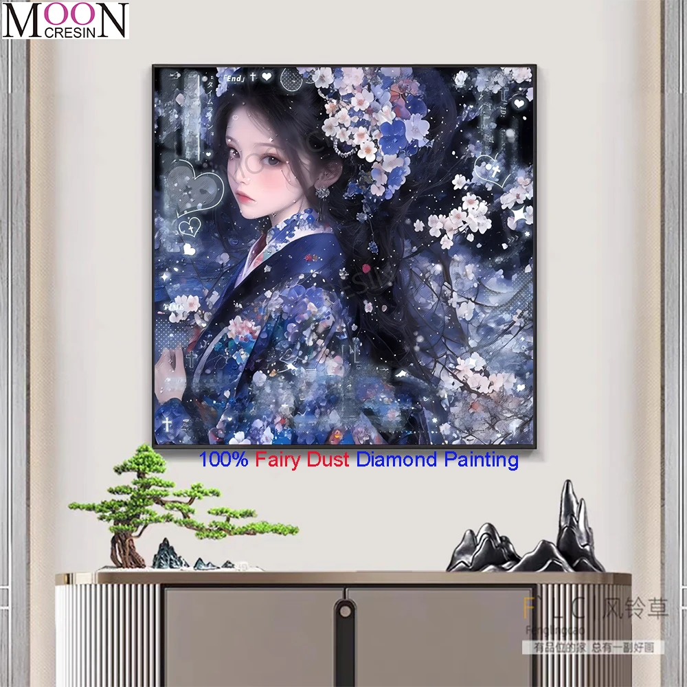 100% Fairy Dust Square Diy Diamond Painting Cross Stitch Japanese Girl Crystal Embroidery Mosaic Home Decor Picture Rhinestones