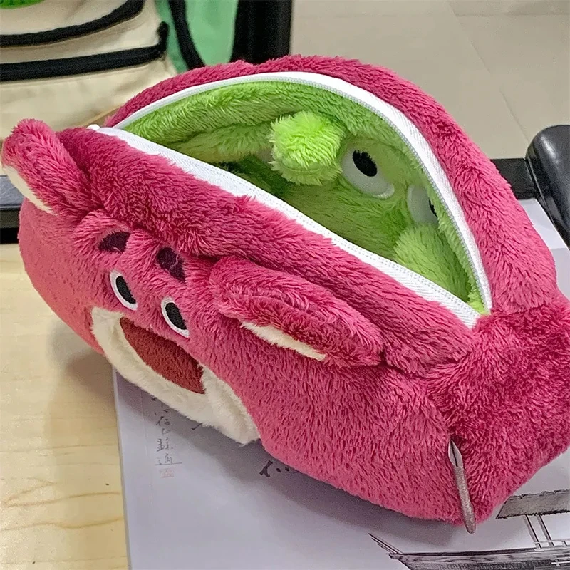 INS Lotso Alien Pencil Case Double Sided High Capacity Cute Plush Pen Bag Hello Kitty Stationery School Supplies