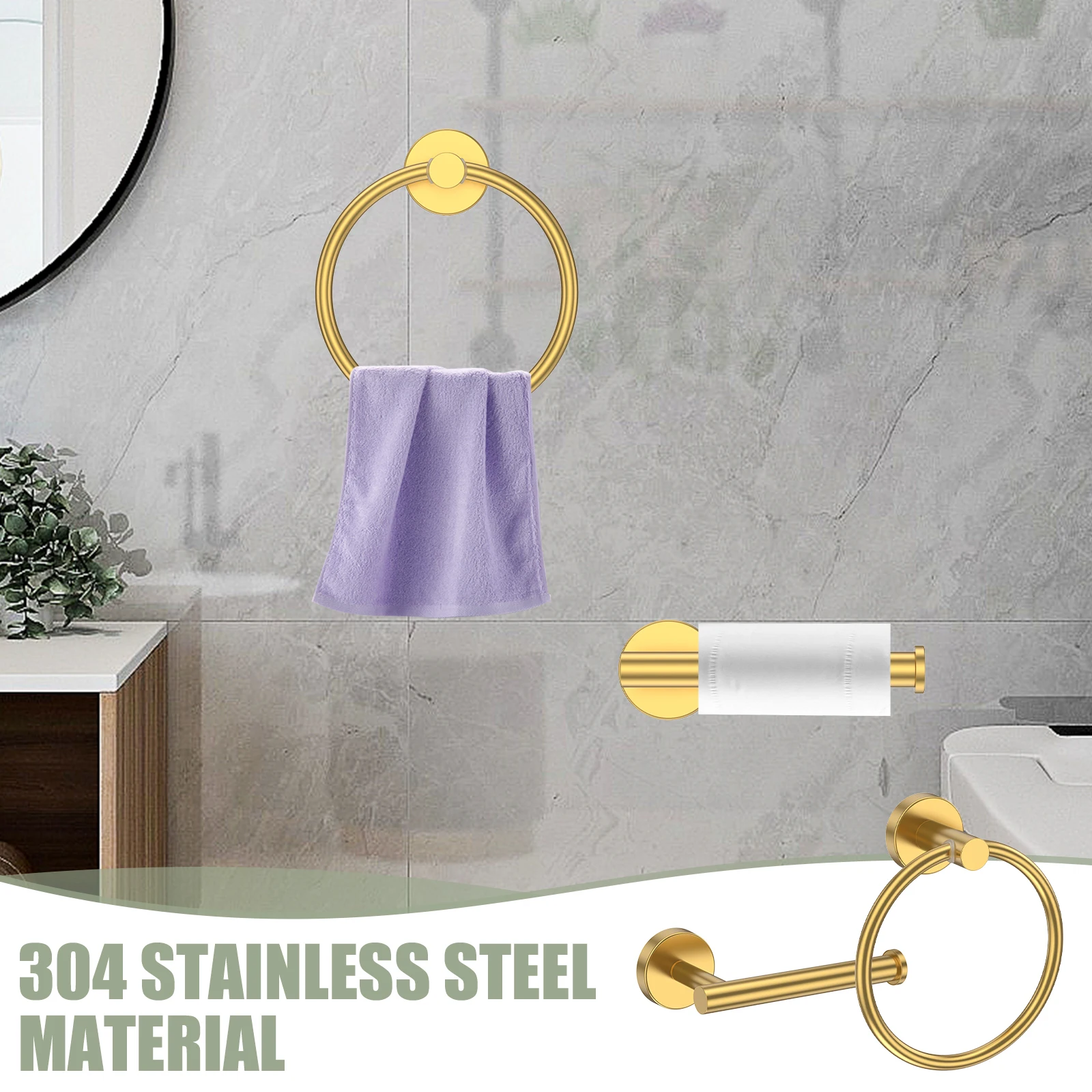 خطاف حلقة المنشفة وحامل ورق المرحاض، ملحقات الأجهزة المستديرة المثبتة على الحائط من الفولاذ المقاوم للصدأ