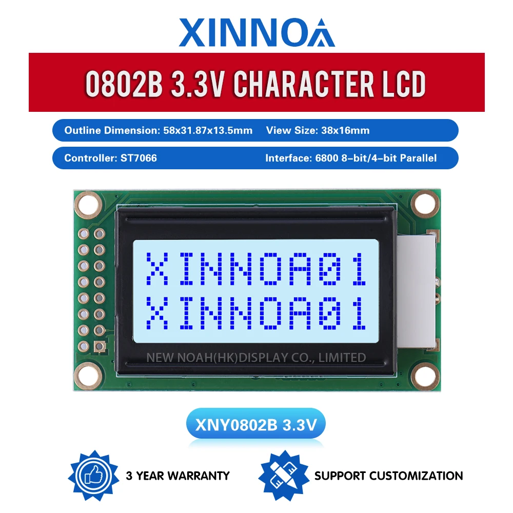 Gray Film Blue Letters 0802B 3.3V Liquid Crystal Display 02*08 LCD 16 PIN Factory Direct Sales Of 8*2 Character LCD Screen