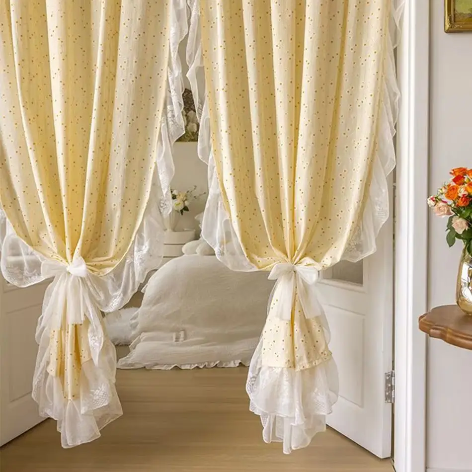 Ruffle Daisy Curtains Road Pocket Shade Curtain Floral for Kitchen Bedroom Living Room Bay Window Cabinet Curtain
