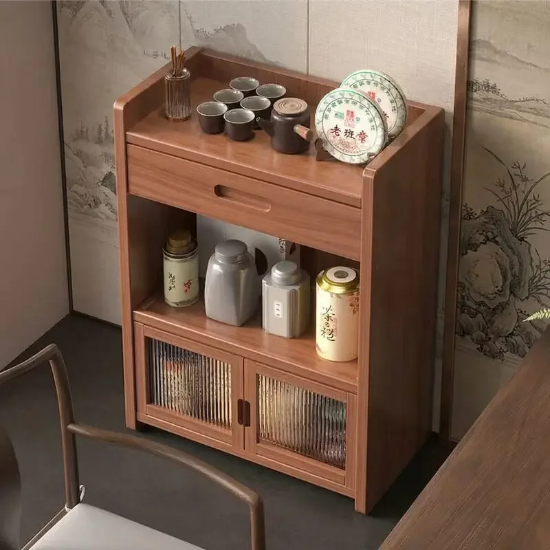 Tea set dustproof rack, storage rack, multi-layer storage tea display cabinet, solid wood new Chinese style tea room small