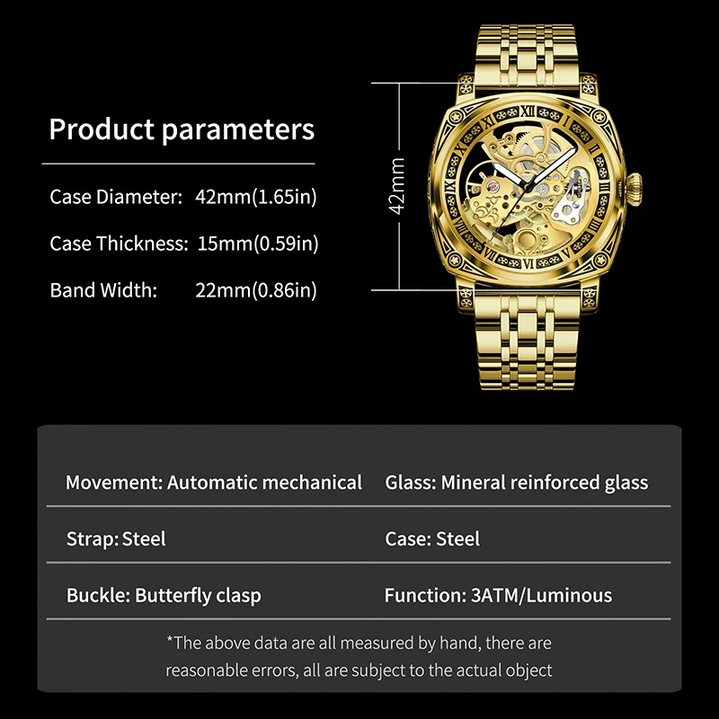 GLENAW New Golden Luxury Casual Design Brown Leather Strap Mens Watches Brand Luxury Mechanical Skeleton Watch Relogio Masculino