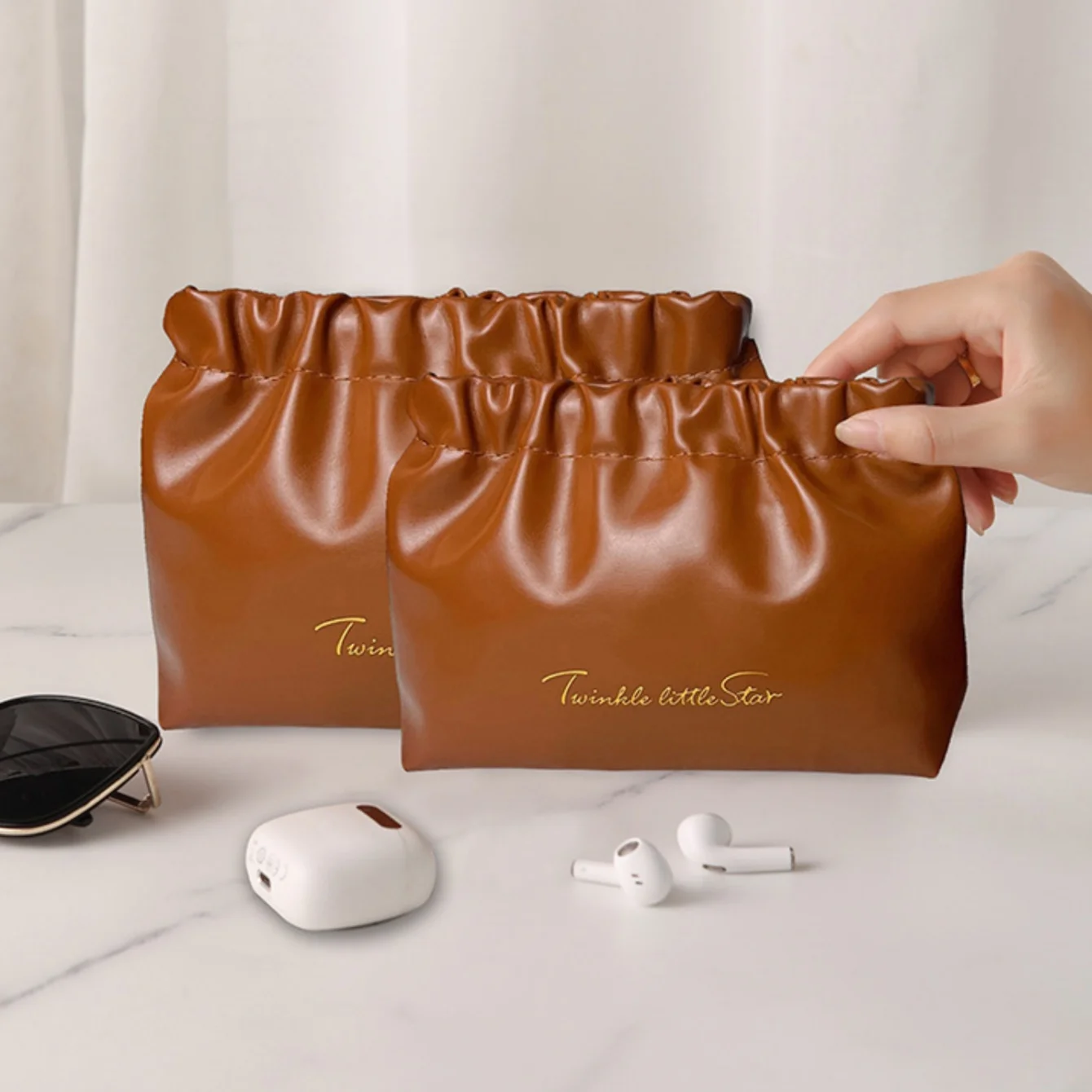 PU-Aufbewahrungstasche, Reise-Make-up-Tasche, Kosmetiktasche aus veganem Leder für Geldbörse, weit offener Kulturbeutel-Organizer mit Reißverschluss für Damen