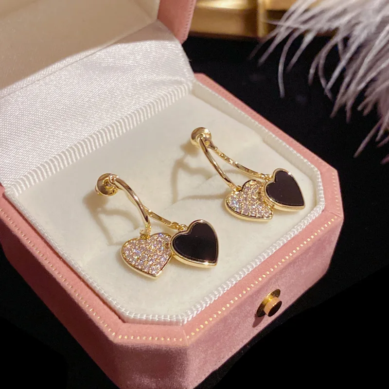 

Exquisite 925 Silver Needle 14k Gold Plated Zircon Heart Pendant Earrings For Women Wedding Party Classic Fine Jewelry