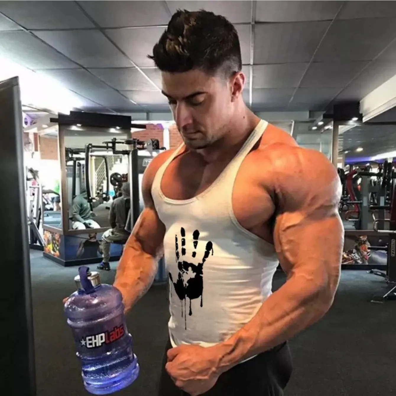 Hand PrintGraphicGym Tank Tops for Men CottonY-BackStringer Singlet Bodybuilding Workout Sleeveless Muscle Training Running Vest