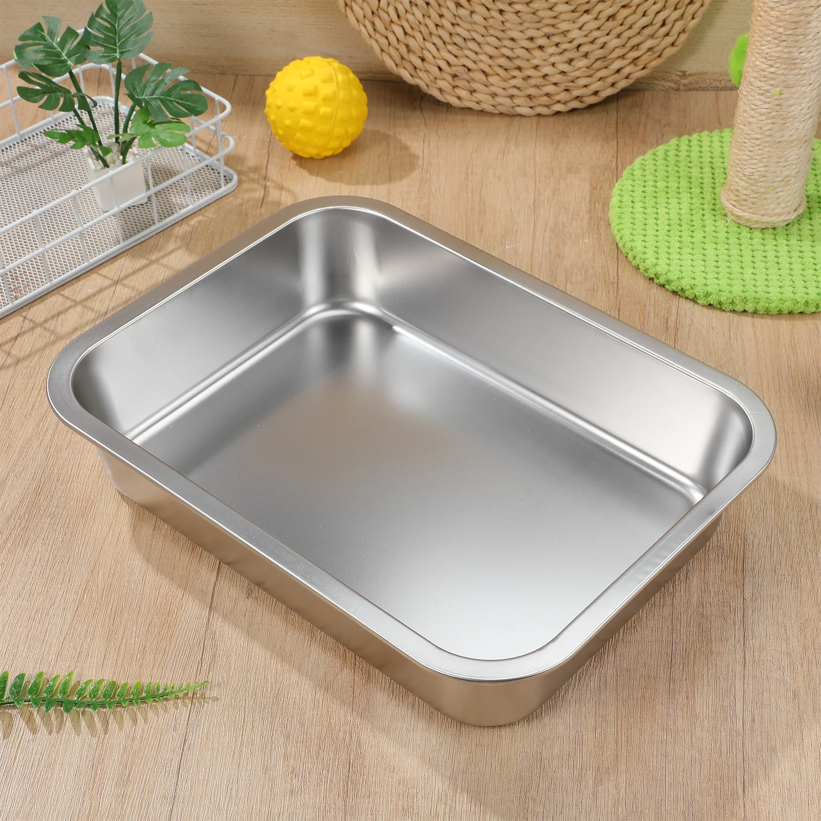 

Stainless Steel Cat Litter Box Small Low Entry Open Design Large Capacity Durable Metal Pet Toilet For Cats Household