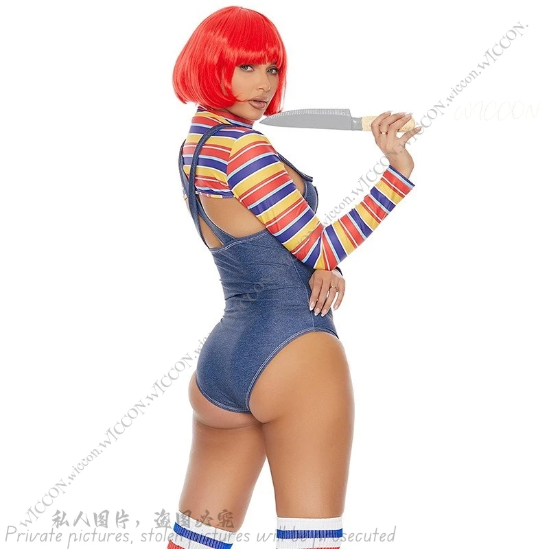 Chucky-Pesadelo Assustador Cosplay Traje Para Mulheres, Trajes De Halloween, Cos Killer, Quer Jogar, Personagem De Filme, Conjunto De Bodysuit