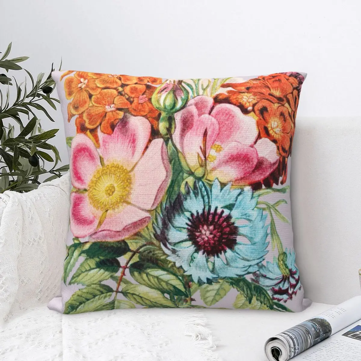 

Vintage Flower Bouquet Square Pillowcase Polyester Pillow Cover Velvet Cushion Decor Comfort Throw Pillow For Home Car