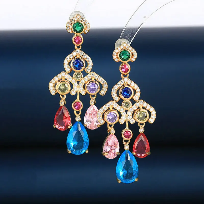 

1pair Colorful CZ Aeolian Bells Drop Earring Elegant Luxury Water Drop Earring for Woman Party Accessory