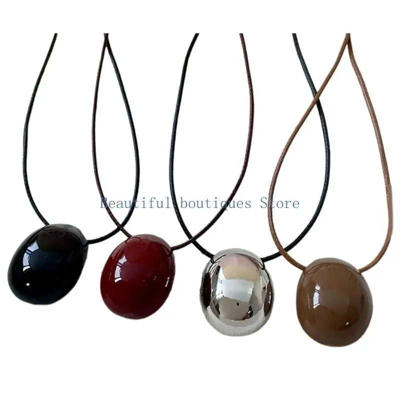 U4LF Elegant Oval Pendant Necklace Comfortable Sweater Chain Long Rope Necklace