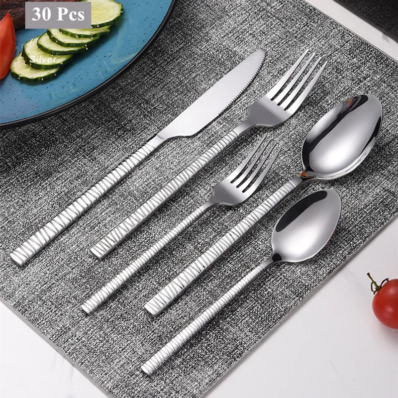 30 Pcs Luxury Golden Cutlery Set Dinnerware Set Tableware Black Dinner Fork Knife Silverware For 6 Flatware Drop Shipping