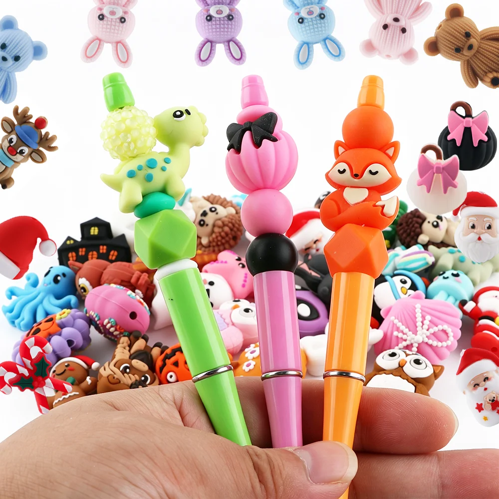 50-200pcs Christmas Santa Claus Elk Gingerbread Man Easter Bunny Halloween Pumpkin 3D Silicone Focal Beads DIY Jewelry Making