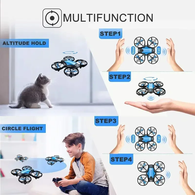 V8 Mini Drones RC Drone with Auto Hovering and Headless Mode Quadcopter with LED Light Propeller Full Protect 3D Flips Toy Gifts