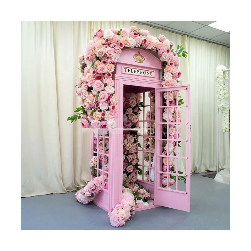 for LFB1646 Amazing Design Photo Props Telephone Booth Set with Artificial Flowers for Wedding Hotel Salon Decorations