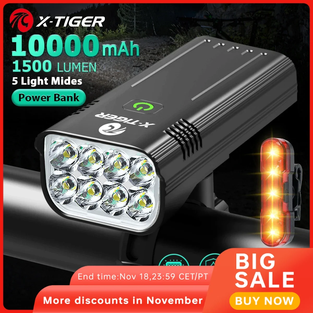 X-TIGER 8LED Bike Light USB Rechargeable 10000mAh Battery LED Bicycle Light Headlight MTB IPX6 Waterproof Flashlight Front Lamp