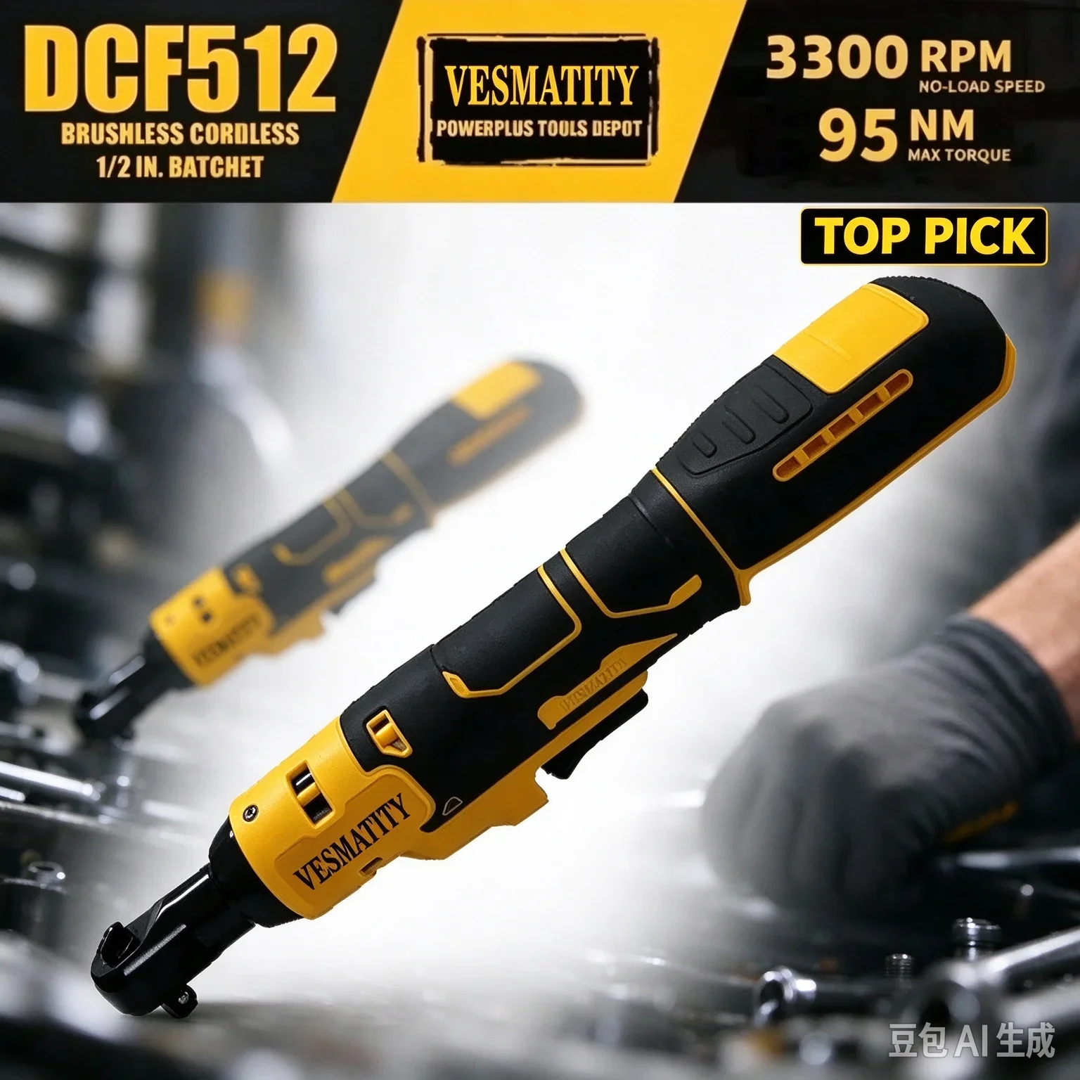 VESMATITY DCF512 Brushless Cordless Ratchet Wrench 20V 1 2 Inch 95NM 3300RPM Electric Ratchet Wrench Auto Repair Power Tool