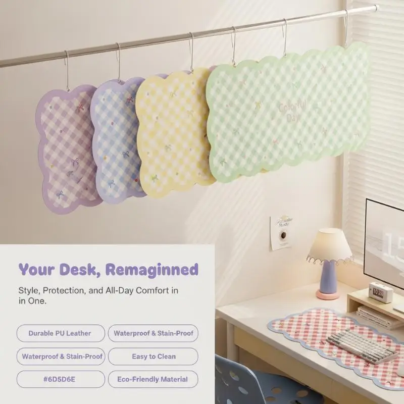 Large Decorative Desk Mat VIKAMA Pink Plaid Bow Non-Slip Waterproof Table Pad for Study Room Office