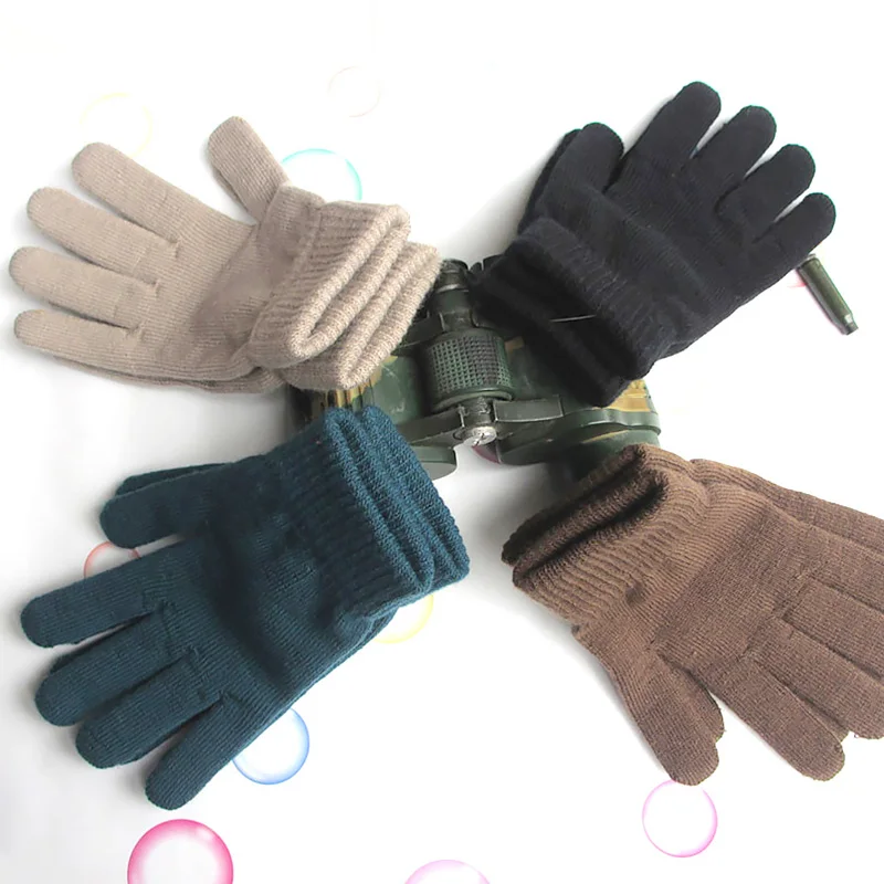 1 Pair Autumn Winter Warm Knitted Gloves Casual Outdoor Riding Windproof Mittens Solid Color Full Finger Unisex Work Gloves