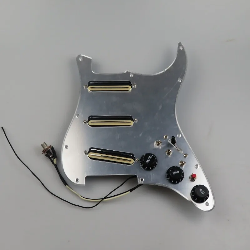 Aluminum Silver Mirror SSS Loaded Prewired Pickguard Rail Single Coil Pickups 1V2T Control Knobs 5 Way Switch Complete Wiring